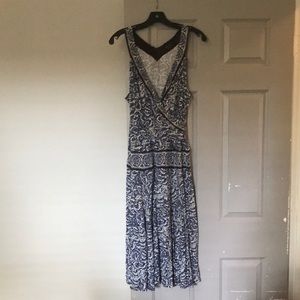 BCBG blue multi color sleeveless midi dress